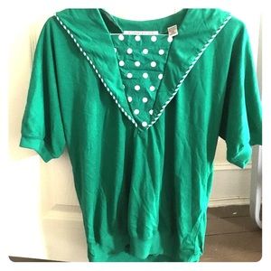 Vintage green and white polka dot shirt